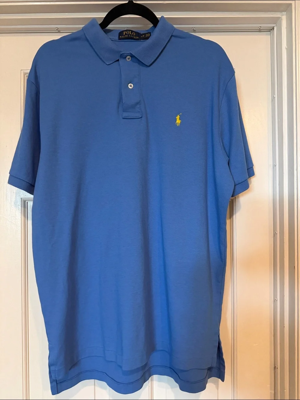 Men’s Cotton Polo by Ralph Lauren Blue Polo with Yellow Pony| Large